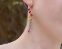 - Solid Gold 14K Rainbow Multi Gemstone Drop Earrings, Linear Gemstone Earrings