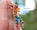 - Solid Gold 14K Rainbow Multi Gemstone Drop Earrings, Linear Gemstone Earrings