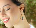 - Solid Gold 14K Rainbow Multi Gemstone Drop Earrings, Linear Gemstone Earrings