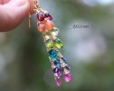 - Solid Gold 14K Rainbow Multi Gemstone Drop Earrings, Linear Gemstone Earrings