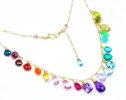 - Solid Gold 14K Rainbow Multi Gemstone Necklace in Solid Gold, Precious Drop Necklace