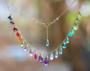 - Solid Gold 14K Rainbow Multi Gemstone Necklace in Solid Gold, Precious Drop Necklace