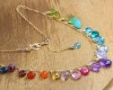- Solid Gold 14K Rainbow Multi Gemstone Necklace in Solid Gold, Precious Drop Necklace