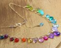 - Solid Gold 14K Rainbow Multi Gemstone Necklace in Solid Gold, Precious Drop Necklace