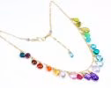 - Solid Gold 14K Rainbow Multi Gemstone Necklace in Solid Gold, Precious Drop Necklace