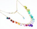- Solid Gold 14K Rainbow Multi Gemstone Necklace in Solid Gold, Precious Drop Necklace
