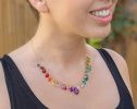 - Solid Gold 14K Rainbow Multi Gemstone Necklace in Solid Gold, Precious Drop Necklace