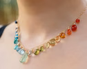 - Solid Gold 14K Rainbow Multi Gemstone Necklace, Precious Drop Necklace