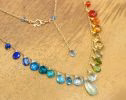 - Solid Gold 14K Rainbow Multi Gemstone Necklace, Precious Drop Necklace