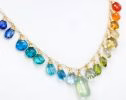 - Solid Gold 14K Rainbow Multi Gemstone Necklace, Precious Drop Necklace