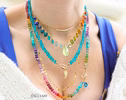 - Solid Gold 14K Rainbow Multi Gemstone Necklace, Precious Drop Necklace