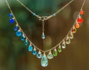 - Solid Gold 14K Rainbow Multi Gemstone Necklace, Precious Drop Necklace