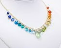 - Solid Gold 14K Rainbow Multi Gemstone Necklace, Precious Drop Necklace