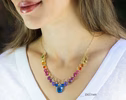 - Solid Gold 14K Rainbow Multi Gemstone Necklace, Precious Drop Necklace