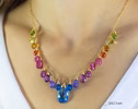 - Solid Gold 14K Rainbow Multi Gemstone Necklace, Precious Drop Necklace