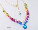 - Solid Gold 14K Rainbow Multi Gemstone Necklace, Precious Drop Necklace