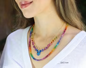 - Solid Gold 14K Rainbow Multi Gemstone Necklace, Precious Drop Necklace