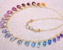 - Solid Gold 14K Rainbow Multi Gemstone Necklace, Precious Drop Necklace