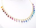 - Solid Gold 14K Rainbow Multi Gemstone Necklace, Precious Drop Necklace