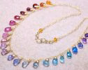 - Solid Gold 14K Rainbow Multi Gemstone Necklace, Precious Drop Necklace