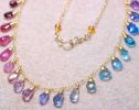 - Solid Gold 14K Rainbow Multi Gemstone Necklace, Precious Drop Necklace