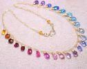 - Solid Gold 14K Rainbow Multi Gemstone Necklace, Precious Drop Necklace