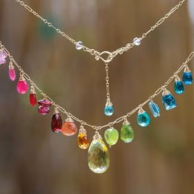 The Fancy Summer Necklace – Solid Gold 14K Rainbow Multi Gemstone Necklace, Precious Drop Necklace