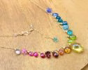 - Solid Gold 14K Rainbow Multi Gemstone Necklace, Precious Drop Necklace