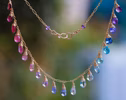 - Solid Gold 14K Rainbow Multi Gemstone Necklace, Precious Drop Necklace