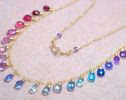 - Solid Gold 14K Rainbow Multi Gemstone Necklace, Precious Drop Necklace