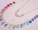 - Solid Gold 14K Rainbow Multi Gemstone Necklace, Precious Drop Necklace