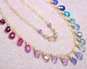 - Solid Gold 14K Rainbow Multi Gemstone Necklace, Precious Drop Necklace