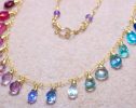 - Solid Gold 14K Rainbow Multi Gemstone Necklace, Precious Drop Necklace