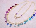 - Solid Gold 14K Rainbow Multi Gemstone Necklace, Precious Drop Necklace