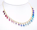 - Solid Gold 14K Rainbow Multi Gemstone Necklace, Precious Drop Necklace