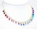 - Solid Gold 14K Rainbow Multi Gemstone Necklace, Precious Drop Necklace