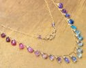 - Solid Gold 14K Rainbow Multi Gemstone Necklace, Precious Drop Necklace