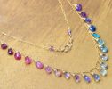 - Solid Gold 14K Rainbow Multi Gemstone Necklace, Precious Drop Necklace