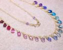 - Solid Gold 14K Rainbow Multi Gemstone Necklace, Precious Drop Necklace