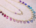 - Solid Gold 14K Rainbow Multi Gemstone Necklace, Precious Drop Necklace