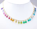 - Solid Gold 14K Rainbow Multi Gemstone Necklace, Precious Drop Necklace