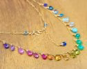 - Solid Gold 14K Rainbow Multi Gemstone Necklace, Precious Drop Necklace