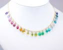 - Solid Gold 14K Rainbow Multi Gemstone Necklace, Precious Drop Necklace