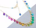 - Solid Gold 14K Rainbow Multi Gemstone Necklace, Precious Drop Necklace