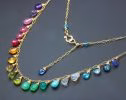 - Solid Gold 14K Rainbow Multi Gemstone Necklace, Precious Drop Necklace