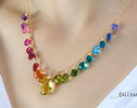 - Solid Gold 14K Rainbow Multi Gemstone Necklace, Precious Drop Necklace