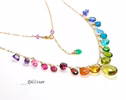 - Solid Gold 14K Rainbow Multi Gemstone Necklace, Precious Drop Necklace