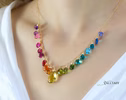 - Solid Gold 14K Rainbow Multi Gemstone Necklace, Precious Drop Necklace