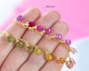 - Rainbow Multi Sapphire Bracelet, Precious Gemstone Drop Bracelet in Gold Filled