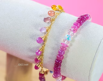 - Rainbow Multi Sapphire Bracelet, Precious Gemstone Drop Bracelet in Gold Filled